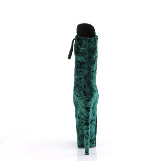 Product image of Pleaser FLAMINGO-1045VEL Emerald Green Velvet/Emerald Green Velvet 8 Inch Heel 4 Inch PF Velvet Lace-Up Front Ankle Boot