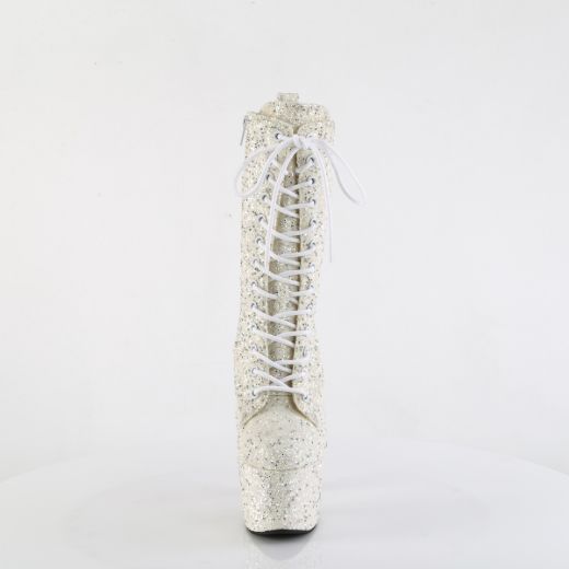 Product image of Pleaser ADORE-1040GR Ivory Multi Glitters/Matching 7 Inch Heel 2 3/4 Inch PF Lace-Up Front Ankle Boot Side Zip