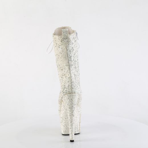 Product image of Pleaser ADORE-1040GR Ivory Multi Glitters/Matching 7 Inch Heel 2 3/4 Inch PF Lace-Up Front Ankle Boot Side Zip