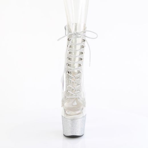 Product image of Pleaser BEJEWELED-1021C-2 Clr-RS/Slv RS 7 Inch Heel 2 3/4 Inch PF Peep Toe Ankle Boot w/RS Side Zip