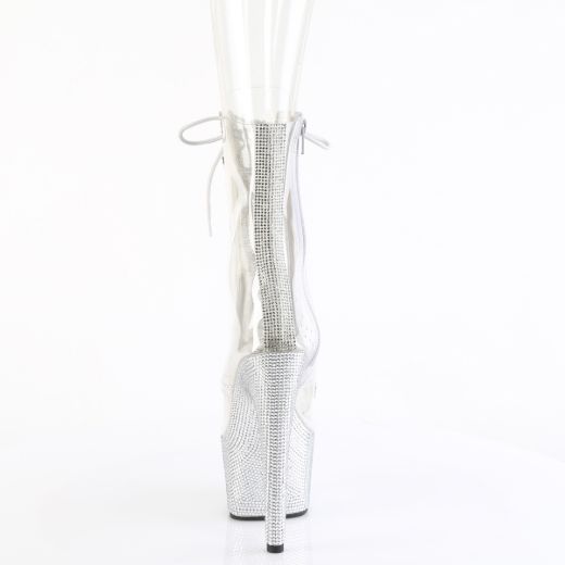 Product image of Pleaser BEJEWELED-1021C-2 Clr-RS/Slv RS 7 Inch Heel 2 3/4 Inch PF Peep Toe Ankle Boot w/RS Side Zip