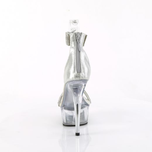 Product image of Pleaser DELIGHT-641 Slv Shimmery Fabric/Clr 6 Inch Heel 1 3/4 Inch PF Rhinestoned Close Back Sandal Back Zip