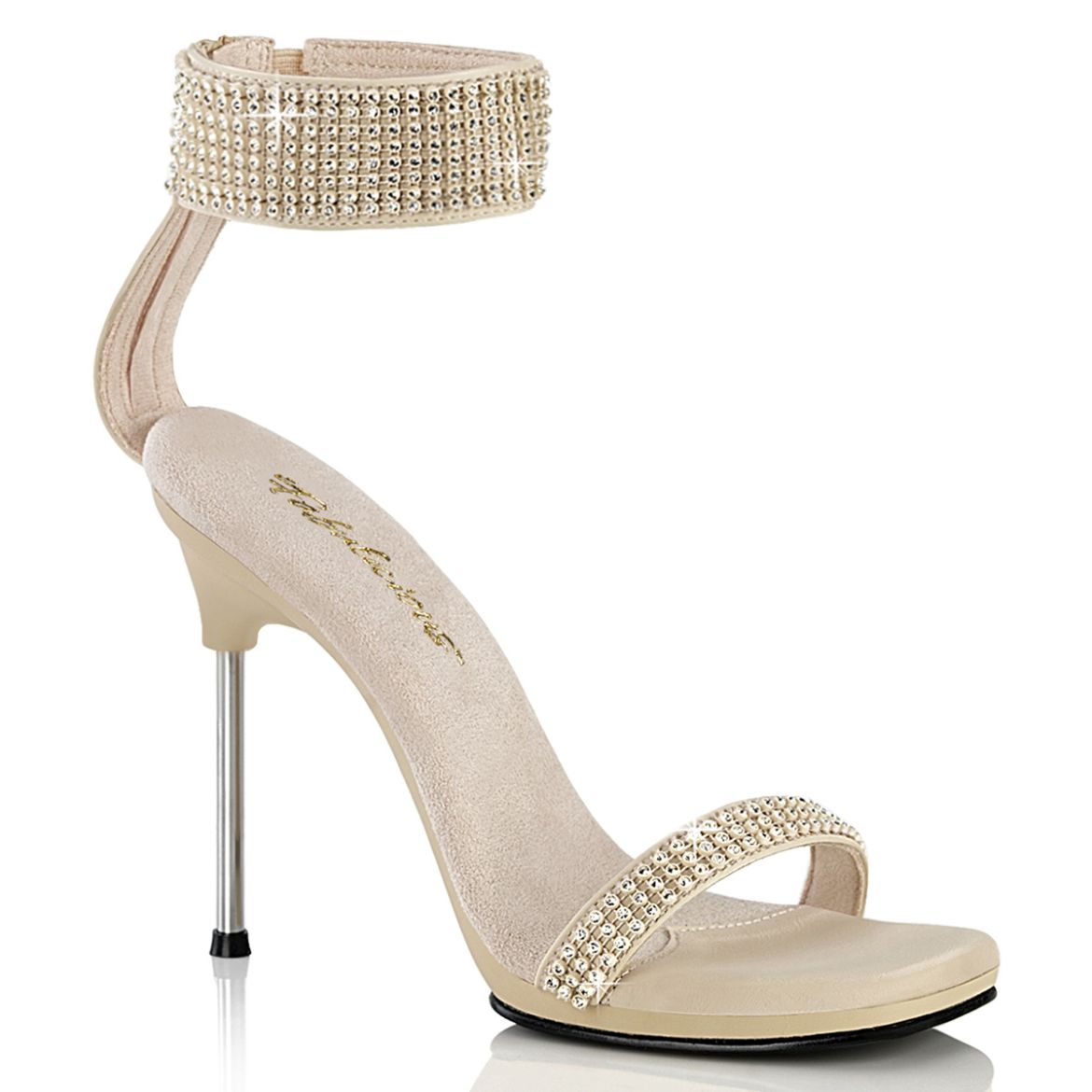 Product image of Fabulicious CHIC-40 Tan Faux Leather-RS/Tan 4 1/2 Inch Heel 1/4 Inch PF Ankle Strap Sandal w/RS Back Zip