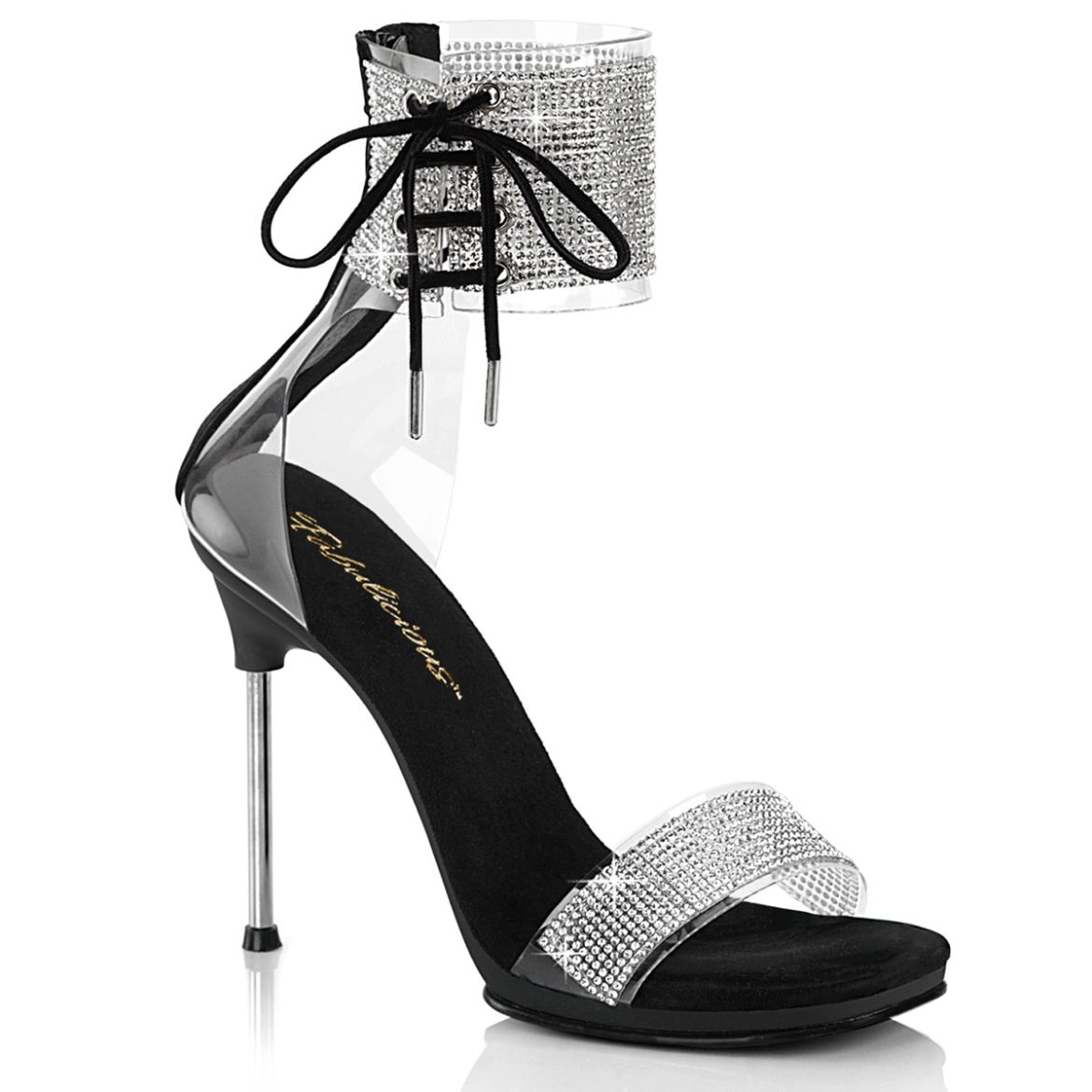Product image of Fabulicious CHIC-47 Clr-Blk/Blk 4 1/2 Inch Heel 1/4 Inch PF Ankle Cuff Sandal w/RS Back Zip