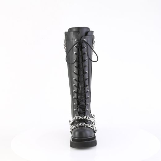Product image of Demoniacult RENEGADE-215 Blk Vegan Leather 2 1/2 Inch Tiered PF Lace-Up Knee High Boots Inside Zip