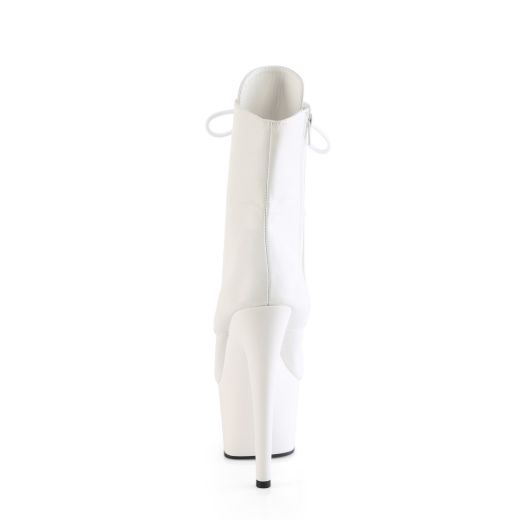 Product image of Pleaser ADORE-1020 Wht Faux Leather/Wht Matte 7 Inch Heel 2 3/4 Inch PF Lace-Front Ankle Boot Side Zip