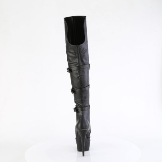 Product image of Pleaser DELIGHT-3018 Blk Str. Faux Leather/Blk Matte 6 Inch Heel 1 3/4 Inch PF Triple Buckle Strap OTK Boot Side Zip