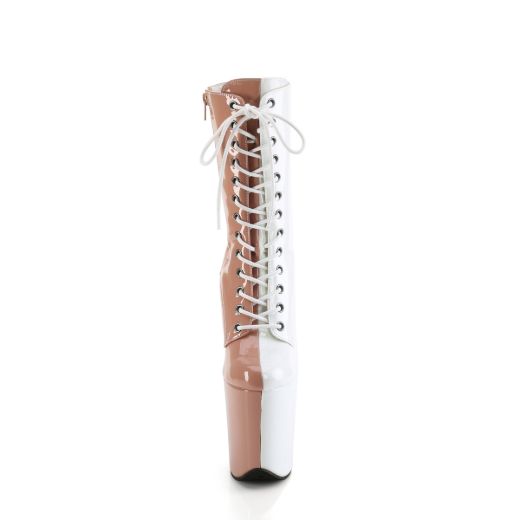 Product image of Pleaser FLAMINGO-1040TT Blush-Wht Pat/Blush-Wht 8 Inch Heel 4 Inch PF Two Tone Lace-Up Ankle Boot Side Zip