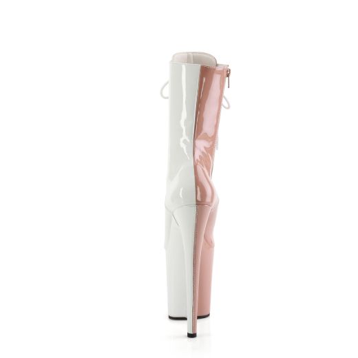 Product image of Pleaser FLAMINGO-1040TT Blush-Wht Pat/Blush-Wht 8 Inch Heel 4 Inch PF Two Tone Lace-Up Ankle Boot Side Zip