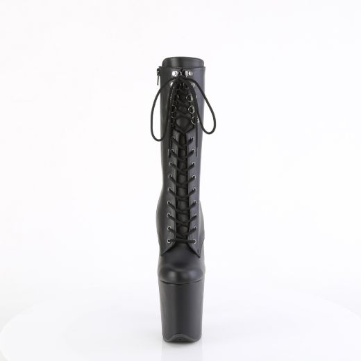 Product image of Pleaser FLAMINGO-1054 Blk Faux Leather/Blk Matte 8 Inch Heel 4 Inch PF Lace-Up Front Mid Calf Boot Side Zip