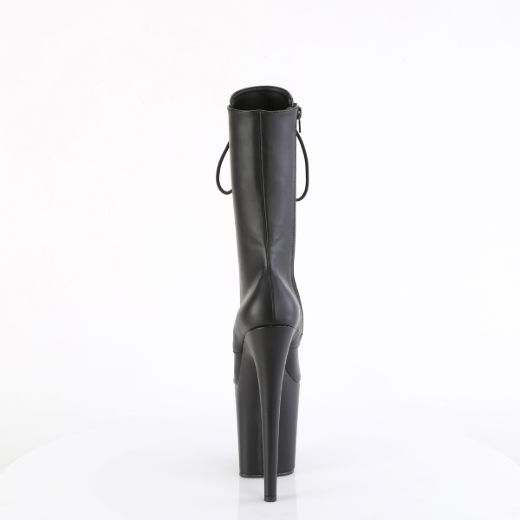 Product image of Pleaser FLAMINGO-1054 Blk Faux Leather/Blk Matte 8 Inch Heel 4 Inch PF Lace-Up Front Mid Calf Boot Side Zip