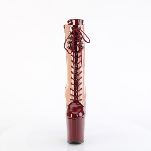 Product image of Pleaser FLAMINGO-1054DC Blush-Burgundy Pat/Blush Burgundy 8 Inch Heel 4 Inch PF Two Tone Lace-Up Mid Calf Boot Side Zip