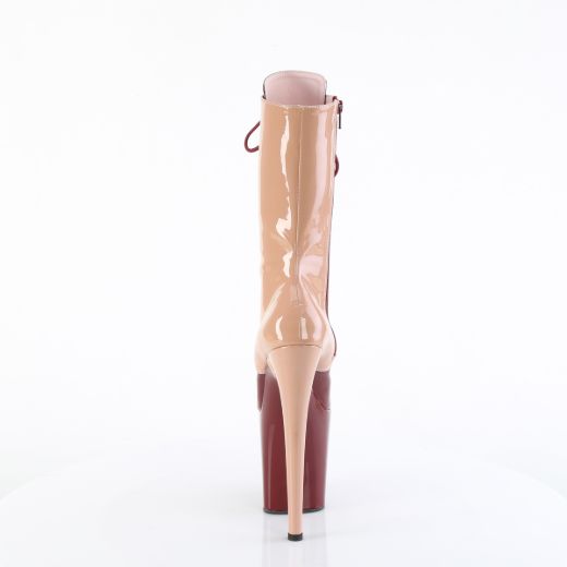 Product image of Pleaser FLAMINGO-1054DC Blush-Burgundy Pat/Blush Burgundy 8 Inch Heel 4 Inch PF Two Tone Lace-Up Mid Calf Boot Side Zip