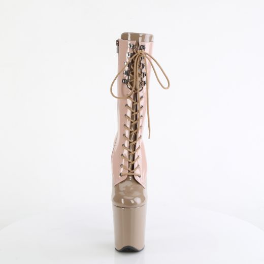 Product image of Pleaser FLAMINGO-1054DC Dusty Pink-Sand Pat/Dusty Pink-Sand 8 Inch Heel 4 Inch PF Two Tone Lace-Up Mid Calf Boot Side Zip