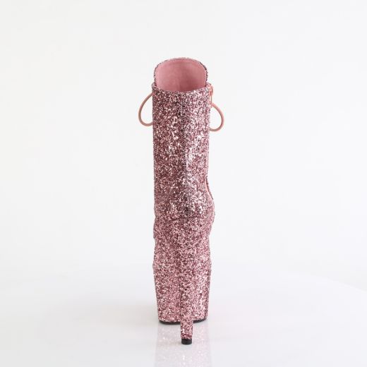 Product image of Pleaser ADORE-1020GWR Rose Gold Glitter/Rose Gold Glitter 7 Inch Heel 2 3/4 Inch PF Lace-Up Glitter Ankle Boot Side Zip