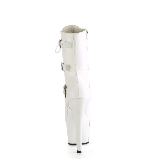Product image of Pleaser ADORE-1043 White Faux Leather/Matching 7 Inch Heel 2 3/4 Inch PF Lace-Up Front Ankle Boot Side Zip