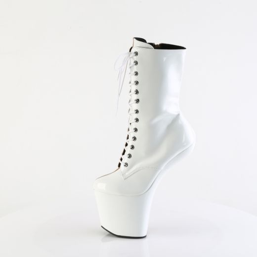 Product image of Pleaser CRAZE-1040TT Taupe-Wht Pat/Taupe-Wht 8 Inch Heelless 3 Inch PF Two Tone Lace-Up Ankle Boot Side Zip