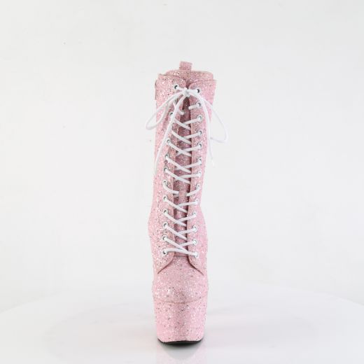 Product image of Pleaser ADORE-1040GR B. Pink Multi Glitters/Matching 7 Inch Heel 2 3/4 Inch PF Lace-Up Front Ankle Boot Side Zip