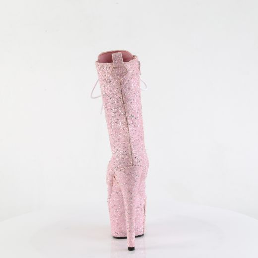 Product image of Pleaser ADORE-1040GR B. Pink Multi Glitters/Matching 7 Inch Heel 2 3/4 Inch PF Lace-Up Front Ankle Boot Side Zip