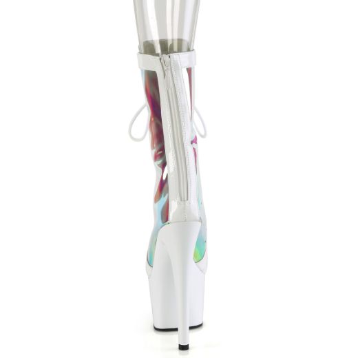 Product image of Pleaser ADORE-1047 Wht Pat-Holo/Wht 7 Inch Heel 2 3/4 Inch PF Lace-Up Front Anke Boot Back Zip