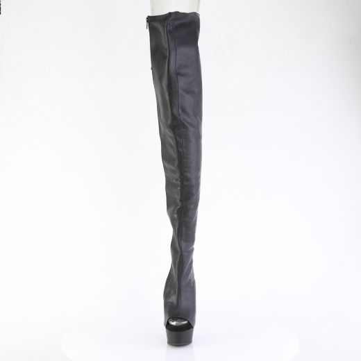 Product image of Pleaser DELIGHT-4019 Blk Faux Le/Blk Matte 6 Inch Heel 1 3/4 Inch PF Back Lace Crotch Boot Side Zip