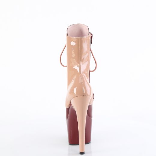 Product image of Pleaser ADORE-1020DC Blush-Burgundy Pat/M 7 Inch Heel 2 3/4 Inch PF Two Tone Lace-Up Ankle Boot Side Zip