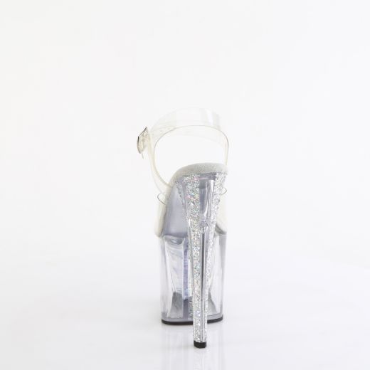 Product image of Pleaser ENCHANT-708AQUA-04 Clr/Clr-Slv Multi Glitter 8 Inch Heel 3 3/4 Inch PF Ankle Strap Sandal