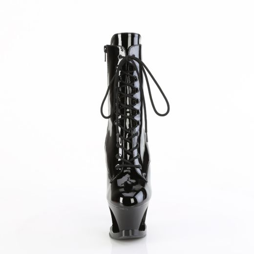 Product image of Pleaser MOON-1020DIA Blk Pat/Blk 7 Inch Heel 2 3/4 Inch Cut-Out PF Lace-Up Ankle Boot Side Zip