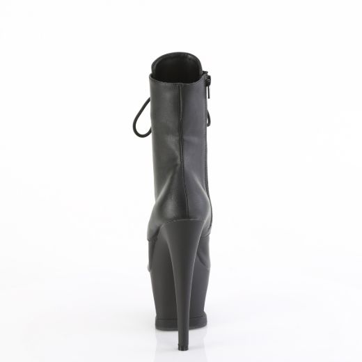 Product image of Pleaser MOON-1020SK Blk Faux Leather/Blk-Pewter 7 Inch Heel 2 3/4 Inch Cut-Out PF Lace-Up Ankle Boot Side Zip