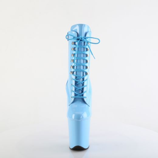 Product image of Pleaser FLAMINGO-1020 B. Blue Pat/B. Blue 8 Inch Heel 4 Inch PF Lace-Up Front Ankle Boot Side Zip