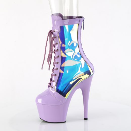Product image of Pleaser ADORE-1047 Lavender Pat-Holo/Lavender 7 Inch Heel 2 3/4 Inch PF Lace-Up Front Anke Boot Back Zip