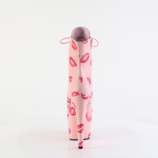 Product image of Pleaser ADORE-1020KISSES B. Pink Faux Leather/B. Pink Faux Leathe 7 Inch Heel 2 3/4 Inch PF Lace-Up Lips Print Ankle Boot Side Zip