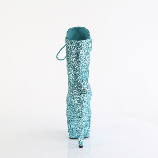 Product image of Pleaser ADORE-1020GWR Turquoise Glitter/Turquoise Glitter 7 Inch Heel 2 3/4 Inch PF Lace-Up Glitter Ankle Boot Side Zip