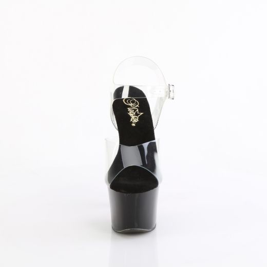 Product image of Pleaser SKY-308CRS Clr/Blk-H. Pink RS 7 Inch Heel 2 3/4 Inch PF Ankle Strap Sandal