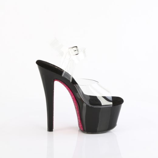 Product image of Pleaser SKY-308CRS Clr/Blk-H. Pink RS 7 Inch Heel 2 3/4 Inch PF Ankle Strap Sandal