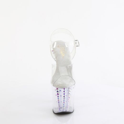 Product image of Pleaser ENCHANT-708RS-02 Clr/Clr-AB RS 8 Inch Heel 3 3/4 Inch PF Rhinestone Studded Ankle Strap Sandal