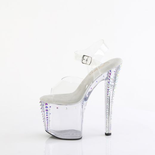 Product image of Pleaser ENCHANT-708RS-02 Clr/Clr-AB RS 8 Inch Heel 3 3/4 Inch PF Rhinestone Studded Ankle Strap Sandal