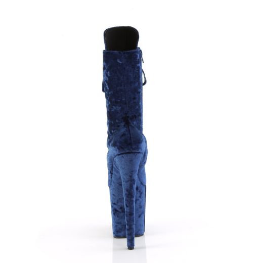 Product image of Pleaser FLAMINGO-1045VEL Navy Blue Velvet/Navy Blue Velvet 8 Inch Heel 4 Inch PF Velvet Lace-Up Front Ankle Boot