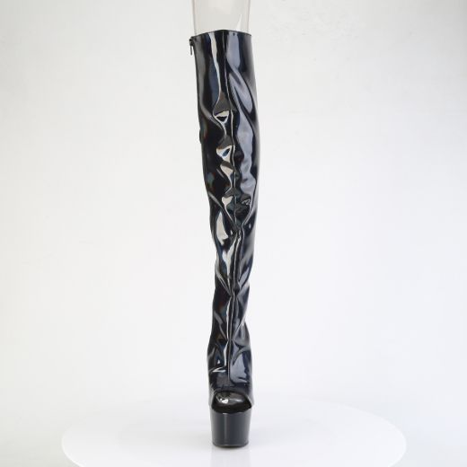 Product image of Pleaser ADORE-3019HWR Blk Str. Holo/Blk Holo 7 Inch Heel 2 3/4 InchPF Open Toe/Heel Over-The-Knee Boot Side Zip