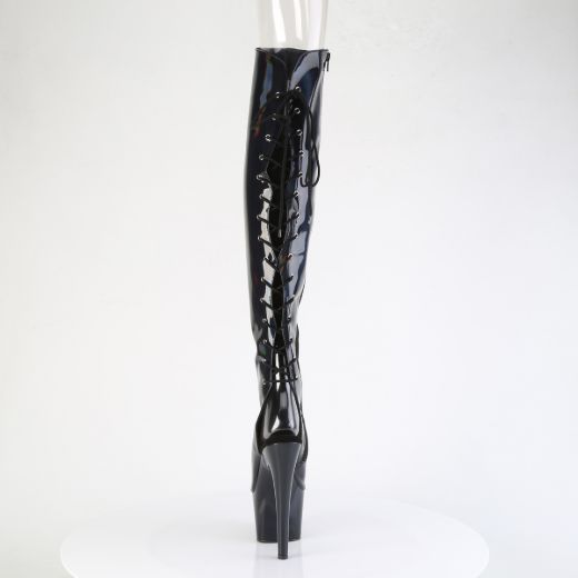 Product image of Pleaser ADORE-3019HWR Blk Str. Holo/Blk Holo 7 Inch Heel 2 3/4 InchPF Open Toe/Heel Over-The-Knee Boot Side Zip