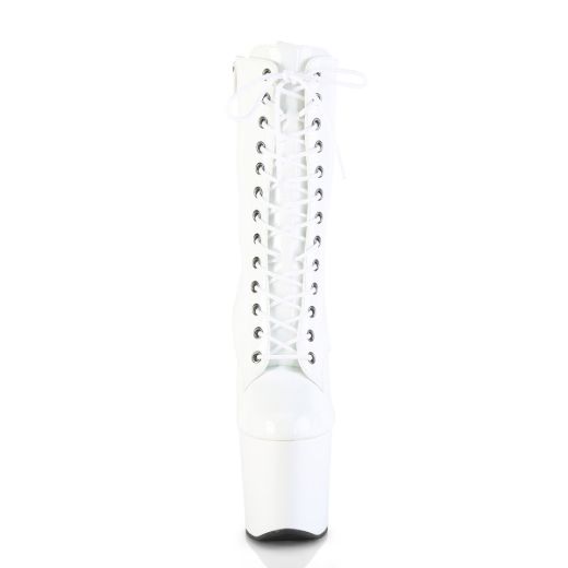 Product image of Pleaser CRAZE-1040 Wht Pat/Wht 8 Inch Heelless 3 Inch PF Lace-Up Front Ankle Boot Inside Zip