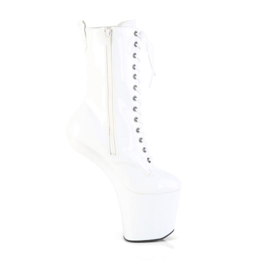 Product image of Pleaser CRAZE-1040 Wht Pat/Wht 8 Inch Heelless 3 Inch PF Lace-Up Front Ankle Boot Inside Zip