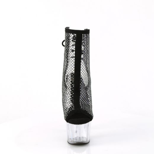 Product image of Pleaser ADORE-1018RM Blk Faux Suede-RS Mesh/Clr 7 Inch Heel 2 3/4 Inch PF Open Toe/Heel Ankle Boot
