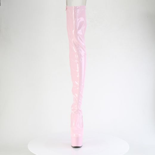 Product image of Pleaser ADORE-3850 B. Pink Str. Pat/B. Pink 7 Inch Heel 2 3/4 Inch PF Lace-Up Back Stretch Thigh Boot Side Zip