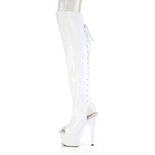 Product image of Pleaser ADORE-3019HWR Wht Str. Holo/Wht Holo 7 Inch Heel 2 3/4 InchPF Open Toe/Heel Over-The-Knee Boot Side Zip