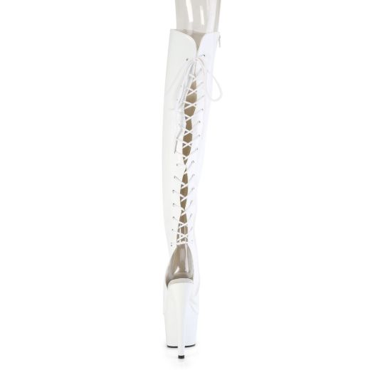 Product image of Pleaser ADORE-3019HWR Wht Str. Holo/Wht Holo 7 Inch Heel 2 3/4 InchPF Open Toe/Heel Over-The-Knee Boot Side Zip