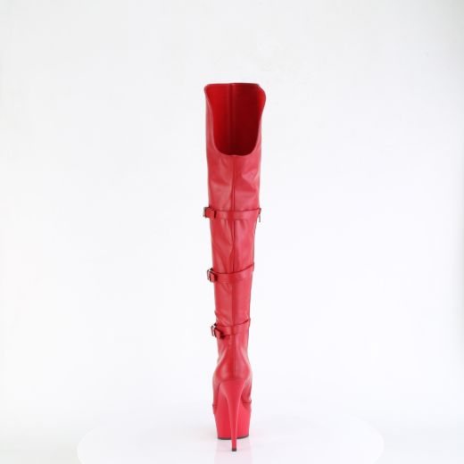 Product image of Pleaser DELIGHT-3018 Red Str. Faux Leather/Red Matte 6 Inch Heel 1 3/4 Inch PF Triple Buckle Strap OTK Boot Side Zip