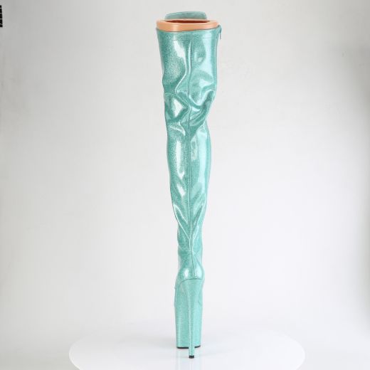 Product image of Pleaser FLAMINGO-3020GP Aqua Glitter Pat/M 8 Inch Heel 4 Inch PF Lace-Up Stretch Thigh Boot Side Zip