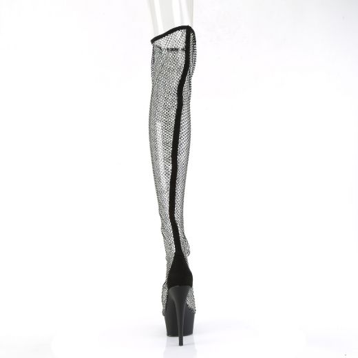 Product image of Pleaser DELIGHT-3009 Blk Faux Suede-RS Mesh/Blk Matte 6 Inch Heel 1 3/4 Inch PF Pull-On RS Mesh Thigh High Boot