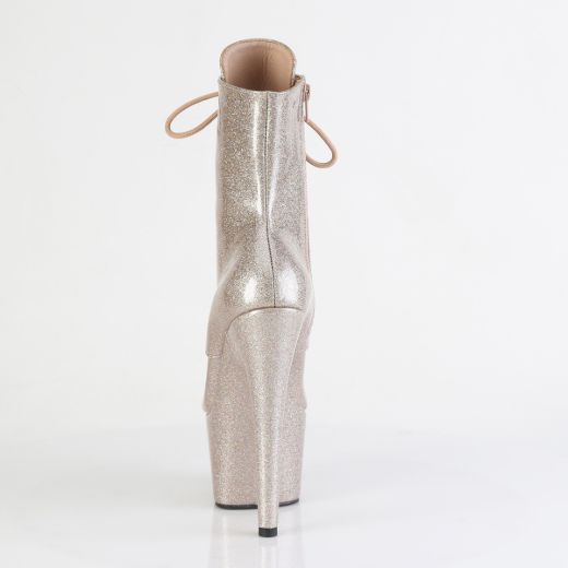 Product image of Pleaser ADORE-1020GP Champagne Glitter Pat/M 7 Inch Heel 2 3/4 Inch PF Lace-Up Front Ankle Boot Side Zip